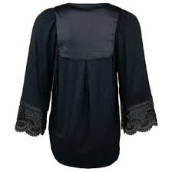 HALE BOB Hildie Laced Top Black Mixed Media Boho Bohemian XS Flowy Crochet Lace - Picture 2 of 11